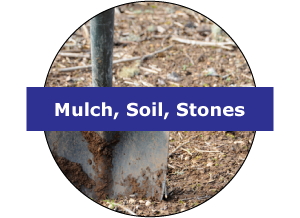 Mulch, Erde und Steine